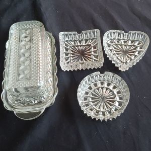 Butter Dish and Three Ash Trays.